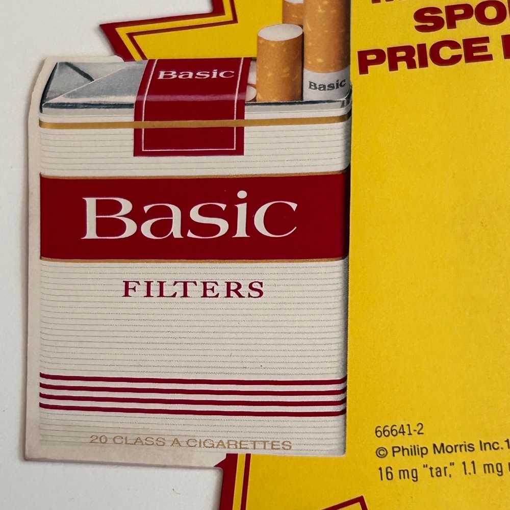 Vintage Basic Filters Cigarette Advertising Sign Cardstock Starburst Store Displ - Picture 2 of 8